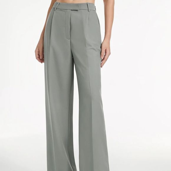 Commense Pants - Commence Double Pleat Front High Waisted Trousers gray green m